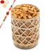 Ghasitaram Gifts Rakhi Gifts for Brothers Cane Glass Jar with Mamra/Mamro Almonds with Rudraksh Rakhi