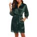 BESDEL Women's Satin Silk Bathrobe Oblique V-Neck Short Kimono Robe Bridesmaids Robe XXL Dark Green