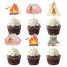 Jollyboom Girl Camping Party Decorations Happy Camper Cupcake Toppers Pink Double-sided Printing Adventure Cake Topper for Girls Camping Themed Birthday Decorations Baby Shower Party