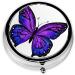 Purple Butterfly Printed Round Pill Box - 3 Compartment Portable Organizer for Travel | Mini Decorative Pocket Pill Case - Buy Online on GoSupps.com