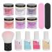 Nail Dipping Powder Set - Nail Kit Starter Nail Art Powder Professional Top Base Coat Gel Dust Brush 6 Color Manicure Tool Set for Nail Artist Salon Home Use (K1213)