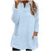AMhomely Ladies Womens Soft Teddy Fleece Hooded Jumper Plus Size Double Fleece Casual Hoodies With Pocket V Neck Soft Fleece Hooded Sweatshirts Plain Pullover Tops Winter Lightweight Lounge Tops 04 Blue 3XL