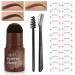 Eyebrow Stamp Stencil Kit  Professional Waterproof Long Lasting Buildable Eyebrow Powder Stamp Makeup Tools with 10 Styles Reusable Eyebrow Stencils  2 Eyebrow Pen Brushes (with Eyebrow Knife  Medium Brown)
