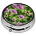 Butterfly & Purple Flowers Mini Round Pill Box | 3-Compartment Portable Pill Organizer for Travel | Stylish & Functional Medicine Case - Buy Online on GoSupps.com
