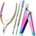 Acrylic Nail Clipper False Nail Tips Clipper Cuticle Trimmer Nipper with Cuticle Pusher Cuticle Remover Stainless Steel Rainbow Color Nail Manicure Set for Salon Home Nail