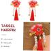 Housoutil 1 Pair Hair Accessories Tassel Flower Hair Clip Floral Hair Grip Children Tassel Hairpins Chinese Style Hair Clips Kids Hair Clips Red Issue Card Zinc Alloy - Buy Online on GoSupps.com