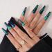 Xerling Glossy Green Press-On Fake Nails with Rhinestones - Long Coffin Full Cover Tips (24 Pcs Pattern G) | International Shipping Available - Buy Online on GoSupps.com