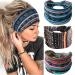 Catery Boho Headbands Blue Stretch Wide Head Bands Knotted Turban Head Wraps Floral Elastic Headband Fashion Sweatband Head Scarfs for Women and Girls Pack of 3 Bohemia