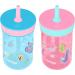 Contigo Leighton Kids 14oz Water Bottle 2-Pack - Spill-Proof Tumbler with Straw for Kids - Dishwasher Safe - Blue Raspberry & Azalea/Llamas Pattern - Buy Online on GoSupps.com
