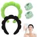 Spa Headband for Washing Face Makeup Headband Bubble Skincare Headbands with Face Wash Wristbands Terry Cloth Headband Soft Puffy Headband for Women Gifts Black+Green