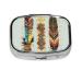 Bohemian Feather Printing 2 Compartment Small Pill Case Cute Small Pill Box Purse Pill Boxs Travel Pill Organizer for Pocket Purse and Travel Gifts