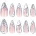French Tip Press on Nails - Medium pointed tip Press On Nails with Nail Tips Silver Almond Shaped Design press on nails Acrylic False Nails Cute Artificial Nails - Buy Online on GoSupps.com