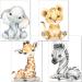 artpin Set of 4 Pictures Baby Room Decoration Boy Girl - DIN A4 Poster Nursery Baby Jungle Animals - Safari Africa Wall Pictures - Elephant Tiger Giraffe Zebra P60