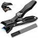 Nail Clippers for Men Thick Nails Large Toenail Clippers for Thick Toenails for Seniors No Splash Fingernail Clipper Nail Cutter with Catcher Heavy Duty Toe Nail Clippers with Wide Cutting Blades Black