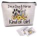 Horse Gifts for Women Teen Girls, Equestrian Gifts, Country Girl Travel Gifts, Horse Stuff, Horse Makeup Bag Dog Lovers Gifts for Women, Horseshoe Art - -MKBS-02 Dog & Horse Kind of Girl