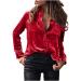 Women's Velvet Button Down Shirt | Long Sleeve Solid Color Blouse | Casual Lapel Tunic Top | Red Medium - Buy Online on GoSupps.com