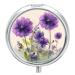 Round Pill Box Watercolor Style Purple Flowers Print 3 Compartment Medicine Pill Case Print Pill Organizer Decorative Metal Portable Pill Box Pocket Pill Box