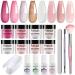 Dip Powder Nail Kit Starters 8 Colors Clear Nude Pink Glitter Acrylic Dipping Powder Liquid Set With Base Top Coat Activator Dip French Tip Tray System Home Manicure