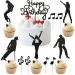BOMJJOR 12pcs Birthday Cake Toppers Music Notes Michael MJ Cupcake Toppers for Music Themed Party Decorations Glitter Musical Symbols Cupcake Picks Black