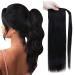 Ponytail Extensions No Claw Clip Full Shine Ponytail Human Hair Straight Wrap Around Ponytail Clip Balayage Color Ponytail Extensions 70Grams for Women(Black 12 inches 70g) 12 inches 70g Black