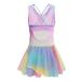 Zaclotre Gymnastics Leotards for Girls Criss Cross Strap Shiny Ballet Dance Dresses Hollow Back Skirted Ballerina Costume 8-9 Years Rainbow Gradient