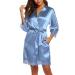 BESDEL Women's Satin Silk Bathrobe Oblique V-Neck Short Kimono Robe Bridesmaids Robe XL Air Blue