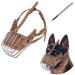 Dog Muzzle Metal Face Basket Dog Mouth Breathable Adjustable Leather Leash Suitable for Large Medium Dogs (Brown L)