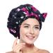 Reusable Shower Cap for Women Long Hair  Waterproof Large Shower Caps Adjustable  Washable  Breathable Black