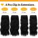 Clip In Beach Wavy Hair Extensions - 4 Pieces Black Synthetic Hair for Women | Thick Soft 50cm Full Head Extensions (1B#) - Buy Online on GoSupps.com