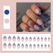 24Pcs Short Blue Line Almond Press on Nails - Glossy Geometric French Tips for Women - Buy Online on GoSupps.com