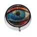A Giant Eye Portable Metal Pill Box Round Mini 3-Compartment Plastic Insert hinged Fastening Design Suitable for Small Pills Must-Have for Travel