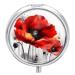 Round Pill Box Beautiful Poppy Flower Ink Print 3 Compartment Medicine Pill Case Print Pill Organizer Decorative Metal Portable Pill Box Pocket Pill Box Style