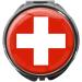 metALUm pill box with mirror round metal 3 compartments FLAG SWITZERLAND #0007