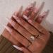 Xerling 24Pcs Press on Gold Glitter Nails Gradient Fake Coffin Nails Ballerina Nails Tips Full Cover False Nails with Designs for Women (Type C)