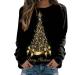 Women Santa Claus sweater xmas sweaters long arm Christmas sweater t shirts blouses ugly moose printed sweater sweatshirt 11-black xxl