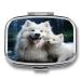 Pill Box White Dog Print 2 Compartment Medicine Pill Case Pill Organizer Decorative Metal Portable Pill Box for Pocket Or Purse
