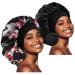 2PCS Large Satin Bonnet,Silk Bonnet for Curly Hair,Big Sleep Cap,Jumbo Bonnet for Women Hair Care,Hair Cap for Sleeping,Hair Bonnet for Braids Long Hair (Black+Black Flower)