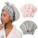 Microfiber Hair Drying Towel Absorbent Hair Drying Cap Bamboo Hair Towel Cap Bowknot Drying Towel Cap Quick Dry Hair Turban Stripe Shower Cap for Women and Girls 2Pcs