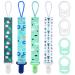 Aolso Silicone Dummy Clips Adapter 4pcs Baby Pacifier Chain with 4pcs Adapters Silicone Ring Adapter Baby Pacifier Holder Soother Clip Chain Straps Baby Teething Toys(Blue-Green) 4pcs-green/white