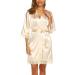 BESDEL Women's Satin Silk Bathrobe Oblique V-Neck Short Kimono Robe Bridesmaids Robe M Beign