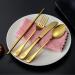Boulder Bee Camping Utensil Set - Stainless Steel Flatware for Outdoor Picnics - Travel Silverware Set with Case - Includes Knife, Fork, Spoon, Straw, Cleaning Cloth - Gold - Buy Online on GoSupps.com