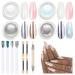 MODELONES Perle Poudre Ongles Blancs 13PCS Vernis avec 4 Fards Poudre & M taux Brillants 4 Nuanciers Ongles 4 Palettes Yeux 1 Stylo D tail
