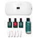 MANUCURIST Green Flash Premium LED Gel Nail Polish Kit 36W LED Nail Lamp Vegan Base Coat + Top Coat + Poppy Red Polish + Gel Polish Remover + Nail Clips