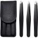 TOPMEET Eyebrows Tweezers Set,Stainless Steel Precision Remover Kit for Facial Hair, Inward Growing Hair and Splinter,Suitable for Women, Men (Black)