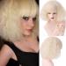 Short Corn Curly Wavy Blonde Wigs for Women Halloween Cosplay Party Wig with Bangs(ONE WAY)