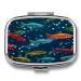 Pill Box Underwater Colorful Minnows Print 2 Compartment Medicine Pill Case Pill Organizer Decorative Metal Portable Pill Box for Pocket Or Purse Style