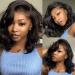 Short Bob Ocean Wave Body Wave 13x4 HD Lace Front Wig - Brazilian Remy Human Hair, Pre Plucked, Natural Black, 12 Inch - 150% Density - Buy Online on GoSupps.com