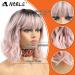Noble Pink Ombre Wig with Bangs for White Women - Short Wavy Heat Resistant Synthetic Wig with Dark Roots - 12 Inch Dream Pink - Buy Online on GoSupps.com