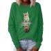 Geilisungren women casual sweatshirt long -sleeved sweater tops love heart cute cat print t shirts oversized blouses tops xl & green