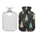 Christmas trees on black background hot water bottle with cover 2 litre hot water bag for pain relief hand feet heat therapy